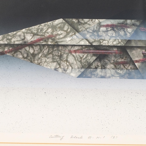 593 - Abstract composition, Cutting Block, lithograph, indistinctly signed in pencil, plate 24cm x 59cm, f... 