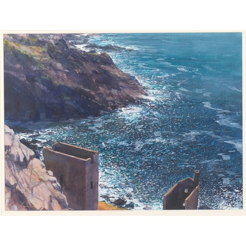 594 - Paul Lewin (born 1967), Crown Mines, Botallack Cornwall, mixed media oil/gouache on board, 55cm x 75... 
