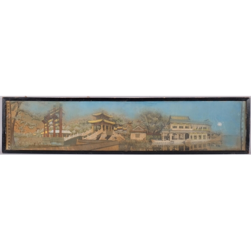 596 - Panoramic view of Baohu Gardens, silk embroidered picture, circa 1930, text inscription, framed, ove... 