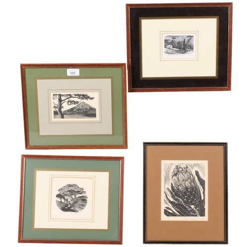 597 - 4 various woodcut prints