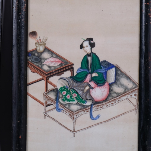 603 - Pair of Chinese watercolours on pith paper, 32cm x 19cm, framed