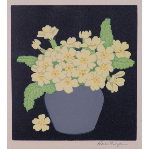 604 - John Hall Thorpe (1874 - 1947), Primroses, colour woodcut print, signed in pencil, 16.5cm x 15cm, fr... 