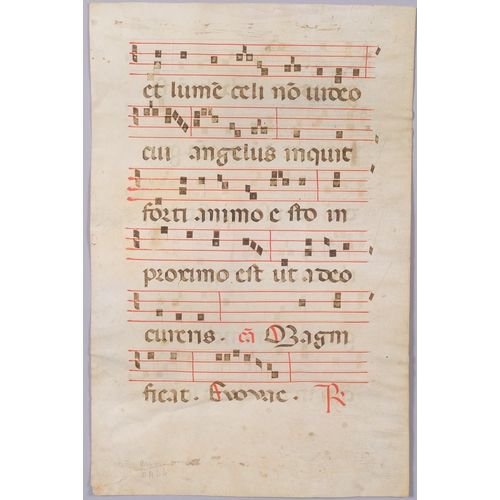 613 - Medieval musical manuscript on velum, liturgical music manuscript in Latin with fine initial letter,... 