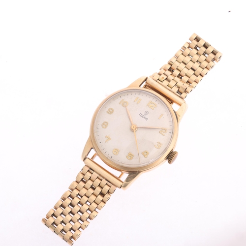 1005 - TUDOR - a Vintage 9ct gold mechanical bracelet watch, ref. 12856, circa 1950s, silvered dial with gi... 