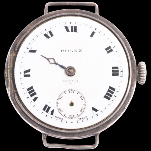 1007 - ROLEX - an Antique sterling silver Officer's style mechanical wristwatch head, circa 1920s, white en... 
