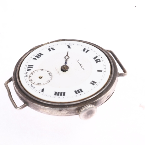 1007 - ROLEX - an Antique sterling silver Officer's style mechanical wristwatch head, circa 1920s, white en... 