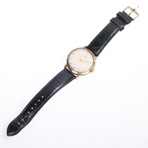 1010 - OMEGA - a Vintage 9ct gold automatic wristwatch, ref. 13308, circa 1958, silvered dial with gilt qua... 