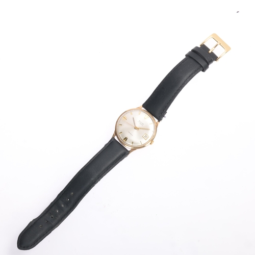 1013 - AVIA - a Vintage 9ct gold mechanical calendar wristwatch, circa 1960s, silvered dial with gilt flute... 