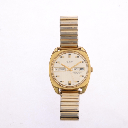 1014 - ORIOSA - a Vintage gold plated stainless steel Superautomatic calendar bracelet watch, ref. 630, sil... 