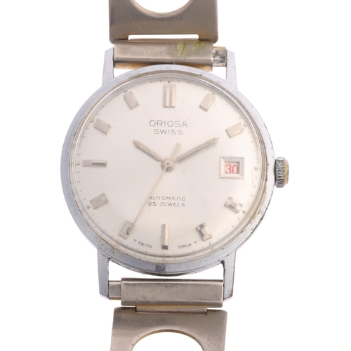 1016 - ORIOSA - a Vintage stainless steel automatic calendar wristwatch, circa 1970s, silvered dial with bl... 