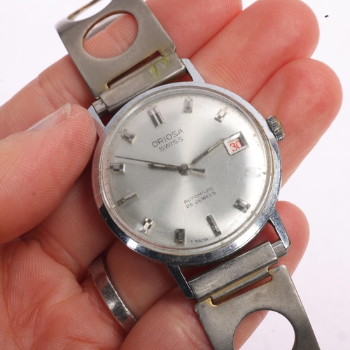 1016 - ORIOSA - a Vintage stainless steel automatic calendar wristwatch, circa 1970s, silvered dial with bl... 