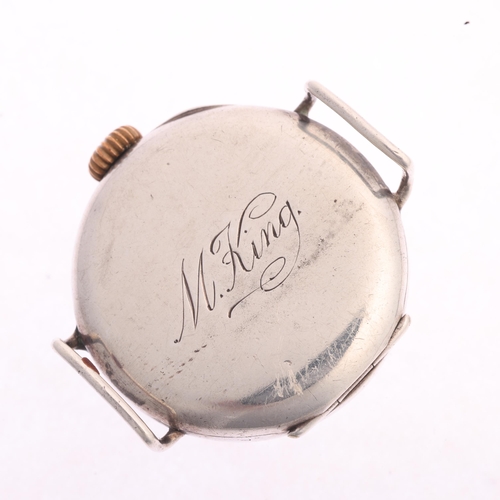 1020 - A First World War Period sterling silver Officer's style trench mechanical wristwatch head, silvered... 