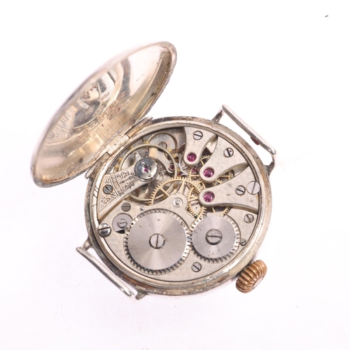 1020 - A First World War Period sterling silver Officer's style trench mechanical wristwatch head, silvered... 