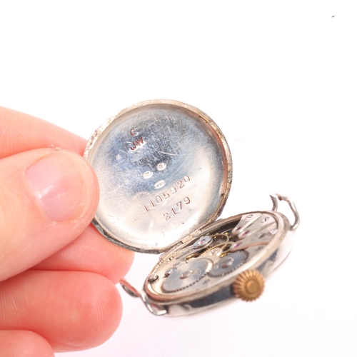 1020 - A First World War Period sterling silver Officer's style trench mechanical wristwatch head, silvered... 