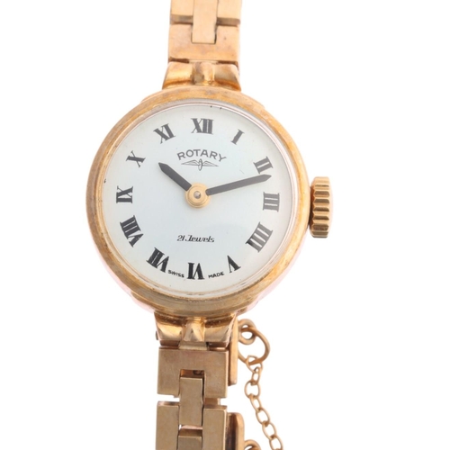 1026 - ROTARY - a lady's Vintage 9ct gold mechanical bracelet watch, circa 1960s, white dial with black Rom... 