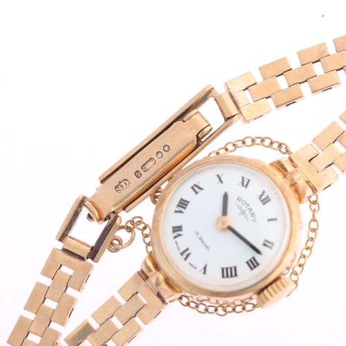 1026 - ROTARY - a lady's Vintage 9ct gold mechanical bracelet watch, circa 1960s, white dial with black Rom... 