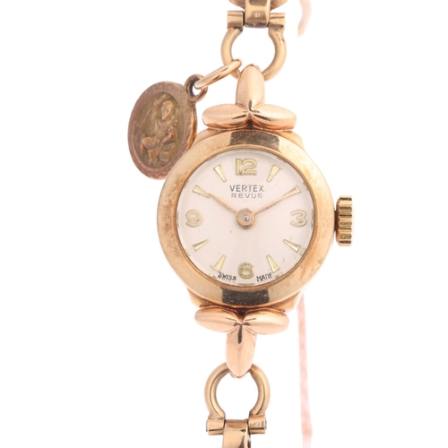 1027 - VERTEX - a lady's Vintage 9ct gold Revue mechanical bracelet watch, silvered dial with gilt quarterl... 