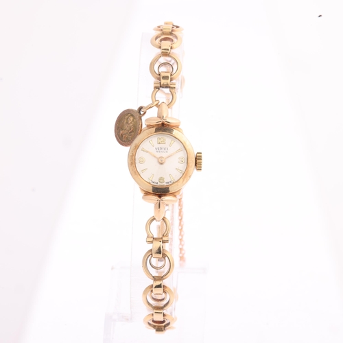 1027 - VERTEX - a lady's Vintage 9ct gold Revue mechanical bracelet watch, silvered dial with gilt quarterl... 