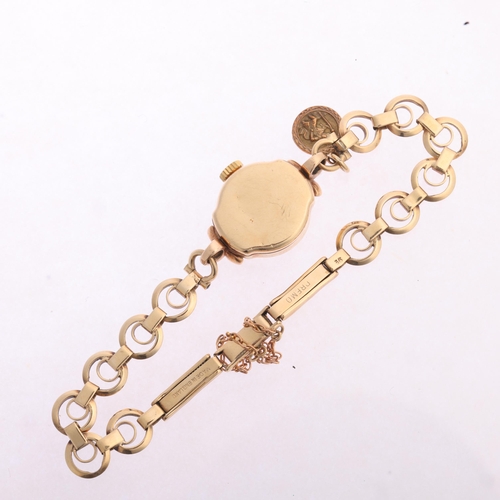 1027 - VERTEX - a lady's Vintage 9ct gold Revue mechanical bracelet watch, silvered dial with gilt quarterl... 