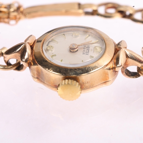 1027 - VERTEX - a lady's Vintage 9ct gold Revue mechanical bracelet watch, silvered dial with gilt quarterl... 