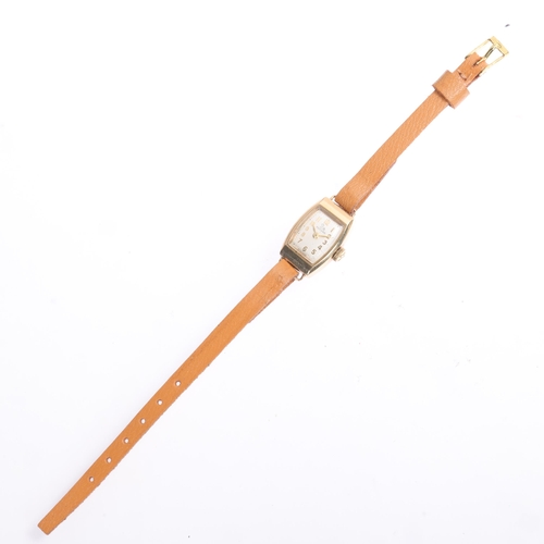 1032 - RECORD - a lady's Vintage 9ct gold mechanical wristwatch, circa 1960s, silvered dial with gilt Arabi... 