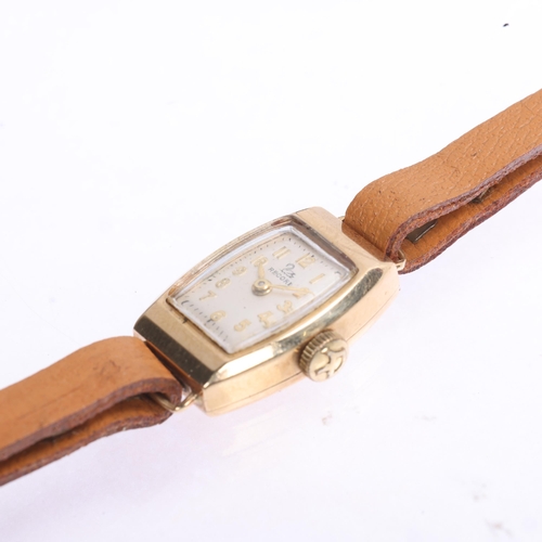 1032 - RECORD - a lady's Vintage 9ct gold mechanical wristwatch, circa 1960s, silvered dial with gilt Arabi... 