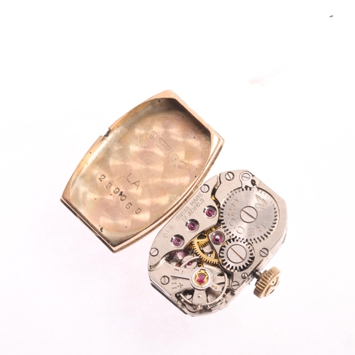 1032 - RECORD - a lady's Vintage 9ct gold mechanical wristwatch, circa 1960s, silvered dial with gilt Arabi... 