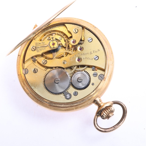 1036 - C.H.F. TISSOT & FILS - an Art Deco 14ct rose gold full hunter keyless slimline pocket watch, circa 1... 