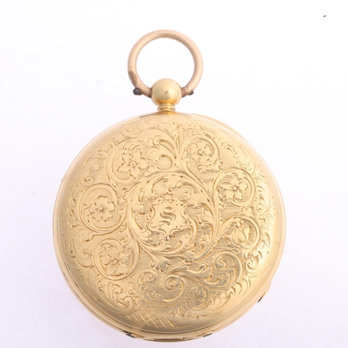 1037 - A mid-19th century 18ct gold open-face key-wind pocket watch, by H Archard of London, circa 1840s, g... 