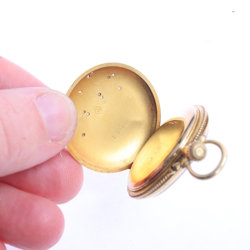 1038 - An Art Nouveau French 18ct gold diamond open-face keyless fob watch, circa 1910, white enamel dial w... 