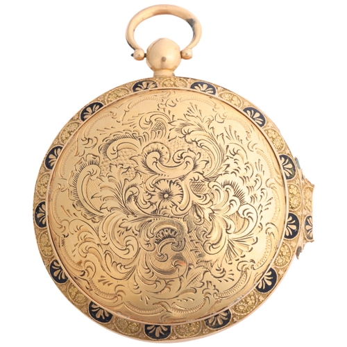 1039 - An early 19th century 18ct gold black enamel open-face key-wind pocket watch, by Vaucher, gilt dial ... 