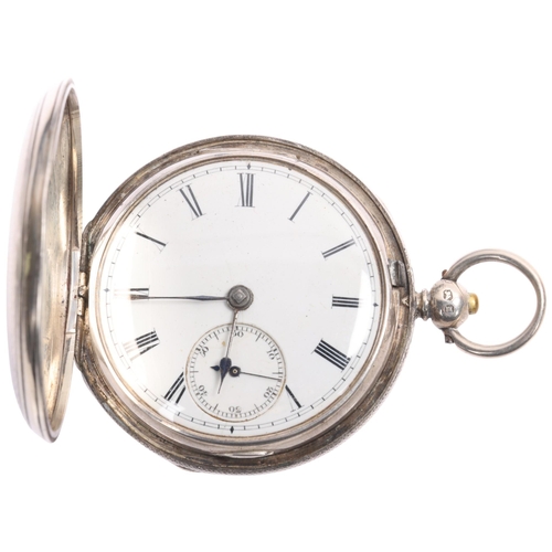 1042 - A 19th century silver full hunter key-wind pocket watch, by William Sharpe & Co of London, white ena... 