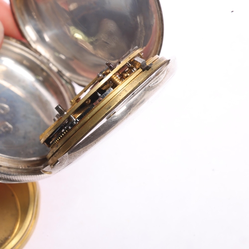 1042 - A 19th century silver full hunter key-wind pocket watch, by William Sharpe & Co of London, white ena... 