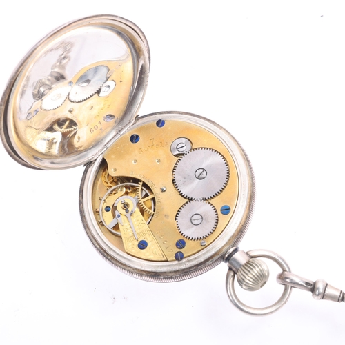 1043 - A silver open-face keyless pocket watch, by Alfred E Baker of North Finchley, white enamel dial with... 