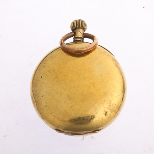 1046 - OMEGA - an early 20th century brass open-face keyless fob watch, white enamel dial with black Arabic... 