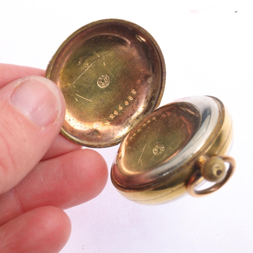 1046 - OMEGA - an early 20th century brass open-face keyless fob watch, white enamel dial with black Arabic... 