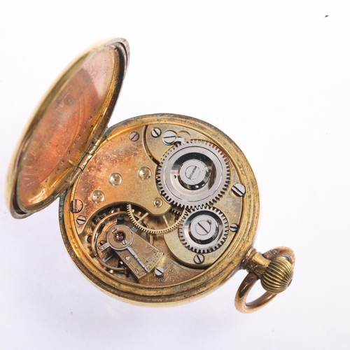 1046 - OMEGA - an early 20th century brass open-face keyless fob watch, white enamel dial with black Arabic... 