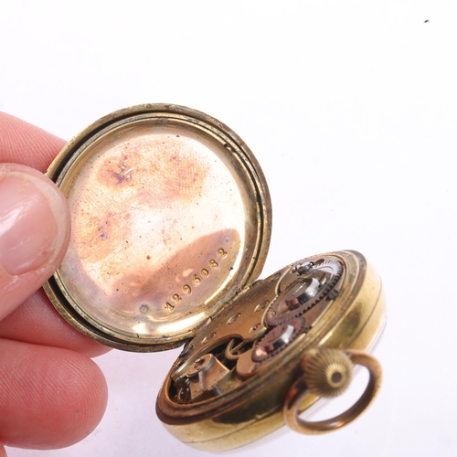 1046 - OMEGA - an early 20th century brass open-face keyless fob watch, white enamel dial with black Arabic... 