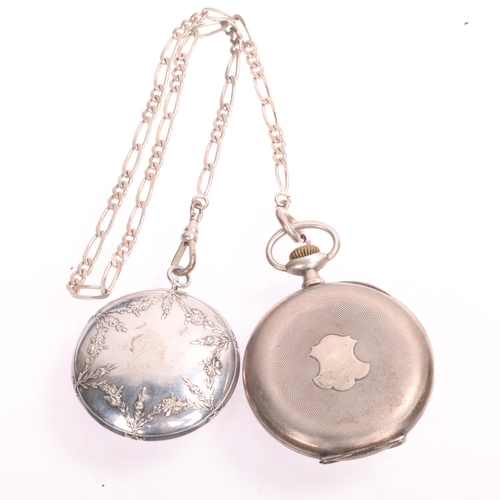 1049 - An Antique Swiss silver open-face keyless chronometer pocket watch, white enamel dial with black Rom... 