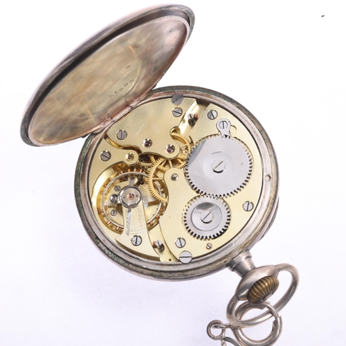 1049 - An Antique Swiss silver open-face keyless chronometer pocket watch, white enamel dial with black Rom... 