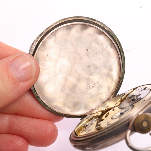 1049 - An Antique Swiss silver open-face keyless chronometer pocket watch, white enamel dial with black Rom... 
