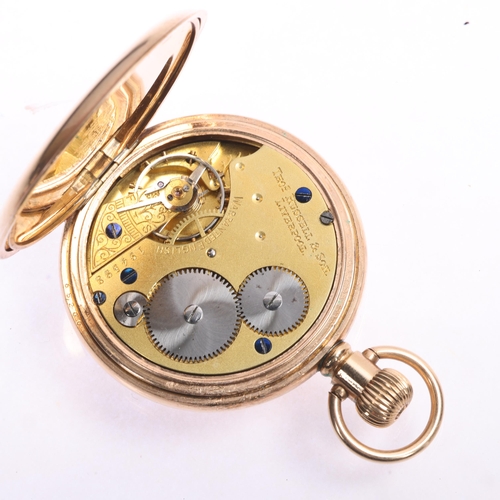 1050 - An early 20th century gold plated full hunter keyless pocket watch, by Thomas Russell & Son of Liver... 