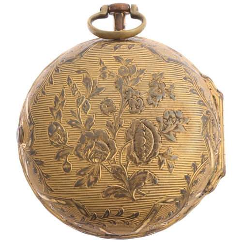 1051 - A French 18th century gilt-metal open-face key-wind verge pocket watch, by Jean Romilly of Paris, ci... 