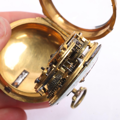 1051 - A French 18th century gilt-metal open-face key-wind verge pocket watch, by Jean Romilly of Paris, ci... 