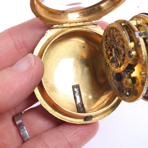 1051 - A French 18th century gilt-metal open-face key-wind verge pocket watch, by Jean Romilly of Paris, ci... 