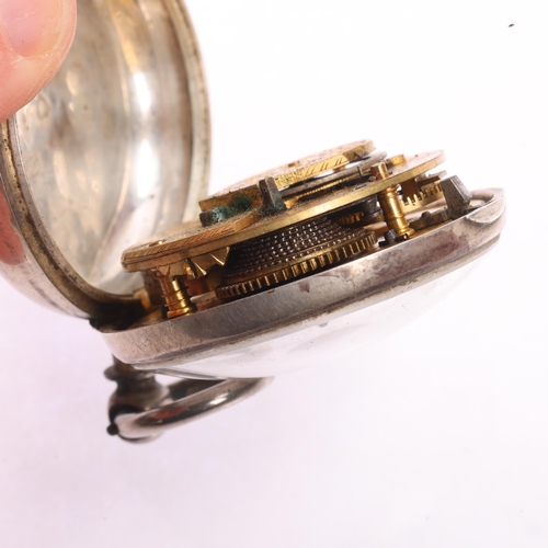 1053 - A mid-19th century silver pair-case open-face key-wind verge pocket watch, by Rihll of Moreton, whit... 