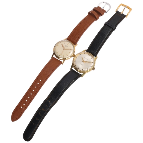 1055 - 2 Vintage gold plated stainless steel mechanical wristwatches, comprising Roamer Sport, and Spera, b... 