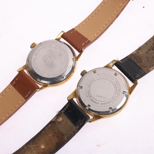 1055 - 2 Vintage gold plated stainless steel mechanical wristwatches, comprising Roamer Sport, and Spera, b... 