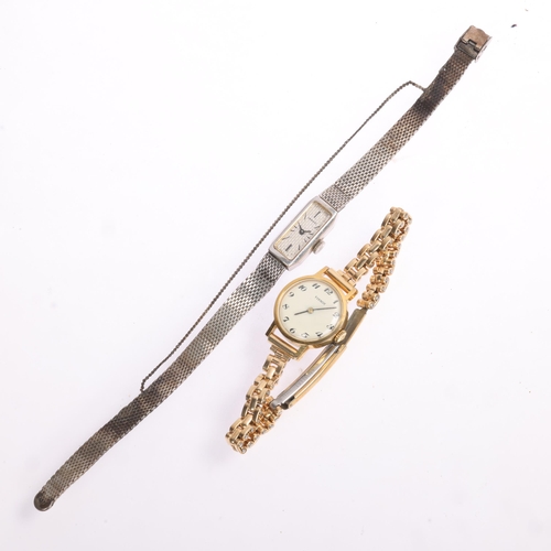 1058 - 2 lady's mechanical wristwatches, comprising Longines 10k gold filled mechanical example, and Tissot... 