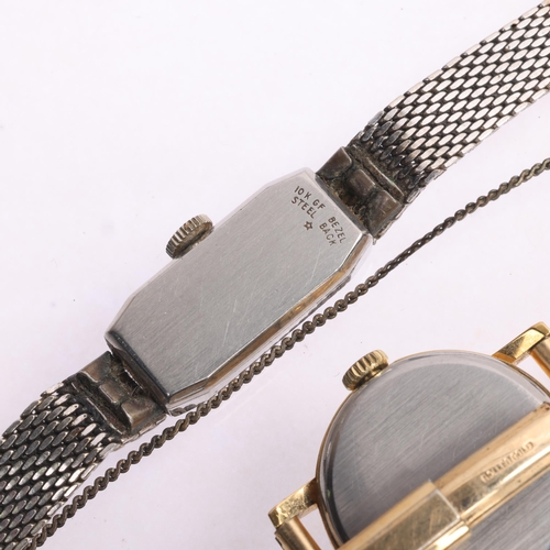 1058 - 2 lady's mechanical wristwatches, comprising Longines 10k gold filled mechanical example, and Tissot... 